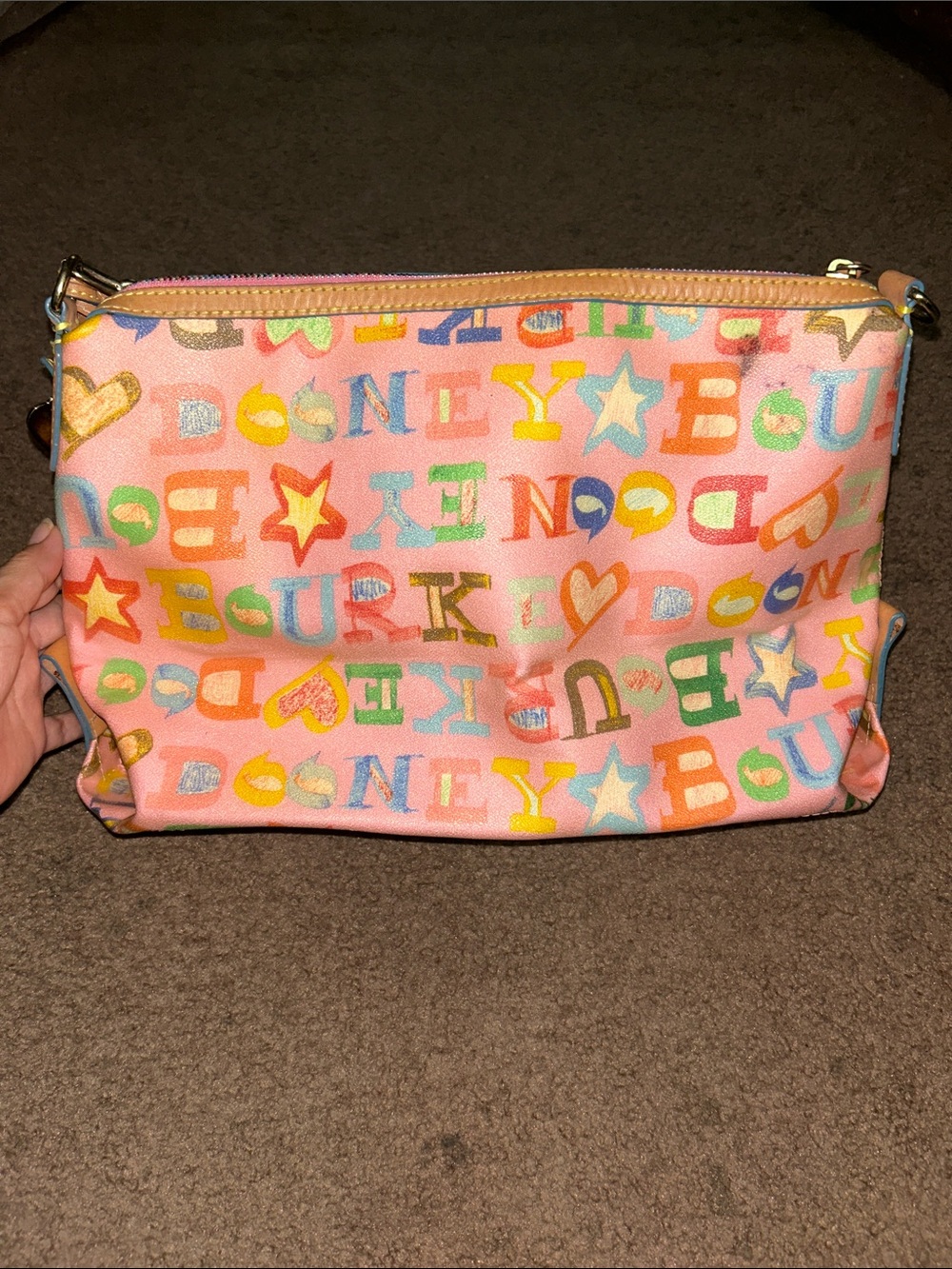 Vintage Dooney & Bourke Pink Graffiti Bag with Tan Leather Trim - Picture 6 of 16